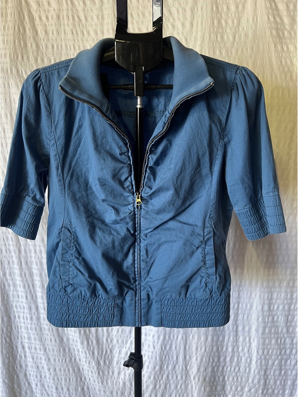 Rubbish Women’s XL Blue Cotton Lightweight Jacket Gathered Waist Zip Front